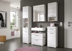 Eteka - Meuble sous-lavabo (L/H/P : 60x56x34 cm) en imitation blanc et blanc brillant profond
