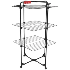 Etendoir à linge Intérieur 3 étages Séchoir à linge Pliable sur roulettes Tancarville Noir 93 x 71 x 131 cm VILEDA