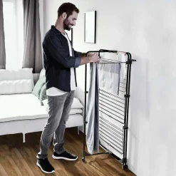 Etendoir à linge Intérieur 3 étages Séchoir à linge Pliable sur roulettes Tancarville Noir 93 x 71 x 131 cm VILEDA