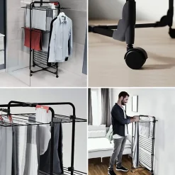 Etendoir à linge Intérieur 3 étages Séchoir à linge Pliable sur roulettes Tancarville Noir 93 x 71 x 131 cm VILEDA