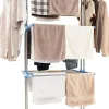 Etendoir a Linge Pliable a 4 Niveaux avec Ailes Laterales Rotatives et Etageres Pliables Sechoir avec Roues Verrouillables