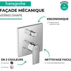 Façade mitigeur mécanique encastré HANSGROHE Vernis Shape Noir mat