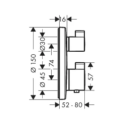 Façade mitigeur thermostatique encastré HANSGROHE Ecostat S avec robinet d'arrêt et inverseur bronze brossé