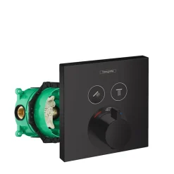 Façade pour mitigeur thermostatique encastré HANSGROHE ShowerSelect avec 2 fonctions noir mat et corps encastré iBox
