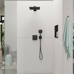 Façade pour mitigeur thermostatique encastré HANSGROHE ShowerSelect avec 2 fonctions noir mat et corps encastré iBox