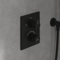 Façade thermostatique 2 voies VILLEROY ET BOCH Universal rectangle Noir mat + corps encastré