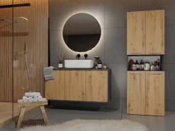 GLAZE - Armoire de salle de bain avec panier à ligne - Style moderne - 174x60x30 cm - Colonne sdb