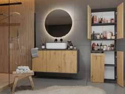 GLAZE - Armoire de salle de bain avec panier à ligne - Style moderne - 174x60x30 cm - Colonne sdb