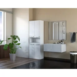 GLAZE - Armoire de salle de bain avec porte + panier - Style moderne - 174x60x30 cm - Colonne salle de bain