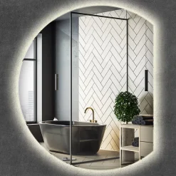 Grand Miroir LED Rond Bord Droit Wallfluent 84x100cm Lumière Neutre Décoratif Asymétrique Design Moderne