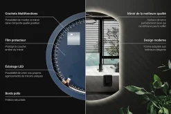 Grand Miroir LED Rond Bord Droit Wallfluent 84x100cm Lumière Neutre Décoratif Asymétrique Design Moderne