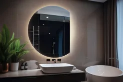 Grand Miroir LED Rond Bord Droit Wallfluent 84x100cm Lumière Neutre Décoratif Asymétrique Design Moderne