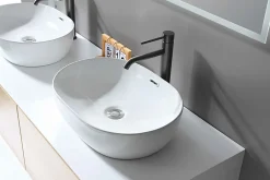 Grand mitigeur, robinet de lavabo pour salle de bain réhaussé rond design et moderne (Gris brossé) LuxuryBain