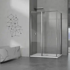 GRAND VERRE Cabine de douche 90x100 avec profilés en alu chromé à ouverture pivotante avec élément fixe