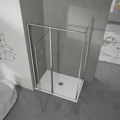 GRAND VERRE Cabine de douche 90x100 avec profilés en alu chromé à ouverture pivotante avec élément fixe