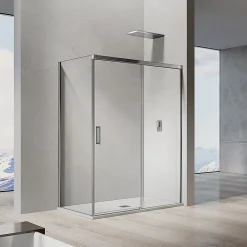 GRAND VERRE Cabine de douche avec porte coulissante 120x195 et paroi latérale 90x195 profilés chromés