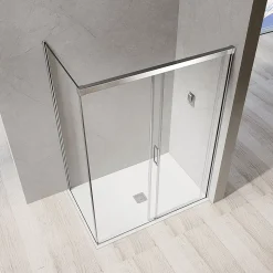 GRAND VERRE Cabine de douche avec porte coulissante 120x195 et paroi latérale 90x195 profilés chromés