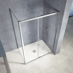 GRAND VERRE Cabine de douche 100x90 avec ouverture coulissante accès de face profilés chromés