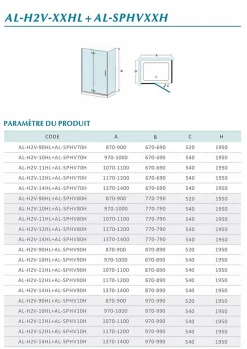 GRAND VERRE Cabine de douche en verre et aluminium avec porte pivotante ouvrante vers la droite 100x70x195