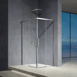GRAND VERRE Cabine de douche d'angle 90x90 hauteur 185cm avec deux portes coulissantes profilés chromés