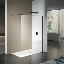 GRAND VERRE Paroi de douche 80x200 avec profilé et barre de fixation en noir mat en verre securit 8mm nano-vitrifié