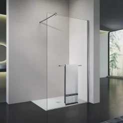GRAND VERRE Paroi de douche avec porte-serviette 80x200 en verre clair profilé mural et barre de maintien chromés