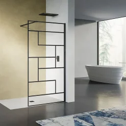 GRAND VERRE Paroi de douche design moderne 80x200 verre trempé d'épaisseur 8 mm sérigraphie linéaire noir mat