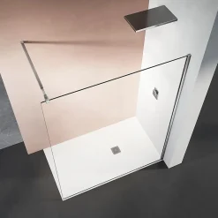 GRAND VERRE Paroi de douche 80x200 avec barre de stabilisation extensible jusqu'à 120 cm et profilé mural chromé