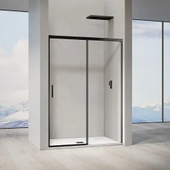 GRAND VERRE Porte de douche coulissante 120x 195 à amortisseurs en verre clair 8mm avec cadre noir mat