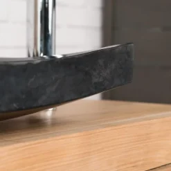 Grande vasque 50cm noir à poser rectangle en marbre Gènes poli
