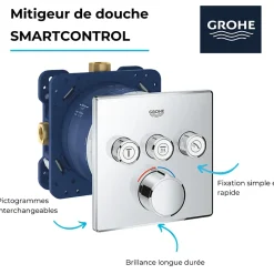 GROHE - Mitigeur encastré 3 sorties Grohe SmartControl - Façade carrée