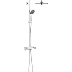 GROHE Colonne de douche mitigeur thermostatique Vitalio Joy 260, tete de douche 260mm, douchette 3 jets, chromé, 26403002