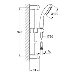 GROHE Ensemble de douche N Tempesta, douchette 1 jet, barre de douche 900 mm et flexible 1750 mm 27925001
