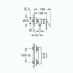 GROHE Mitigeur de douche Start 2021 monocommande avec douchette 1jet Vitalio Joy Cube et flexible 200cm