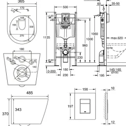 Grohe Pack WC Rapid SL + Cuvette sans bride SAT, fixations invisibles + Plaque Noir mat (RapidSL082-SATrimless-KF0)