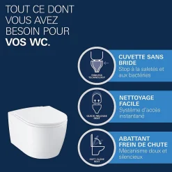 GROHE Pack WC suspendu Start Round caréné sans bride, abattant frein de chute déclipsable