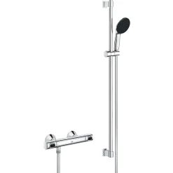 Grohe Precision Flow Set de douche avec mitigeur thermostatique + Douchette + Barre 90 cm, chrome (G34805001)