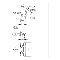 Grohe Precision Flow Set de douche avec mitigeur thermostatique + Douchette + Barre 90 cm, chrome (G34805001)