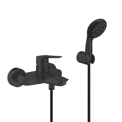 Grohe Set de douche mitigeur Bain/douche 1/2"+ Douchette 2 jets + support mural + Flexible 1750 mm, noir mat