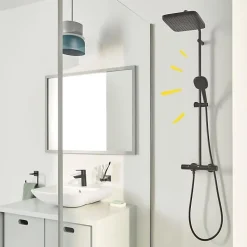 Grohe Vitalio Comfort 250 colonne de douche thermostatique + douche de tête + douchette à main 2 jets, noir mat (G266962431)
