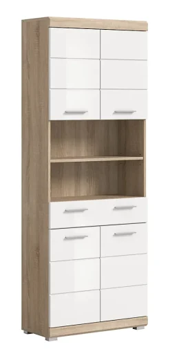 Hako - Armoire haute (L/H/P : 74x191x31 cm) en imitation chêne Sonoma clair et blanc brillant embouti