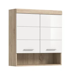 Hako - Armoire suspendue (L/H/P : 74x79x24 cm) en imitation chêne Sonoma clair et blanc brillant embouti