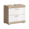 Hako - Meuble sous-lavabo (L/H/P : 60x56x34 cm) en imitation chêne Sonoma clair et blanc brillant embouti