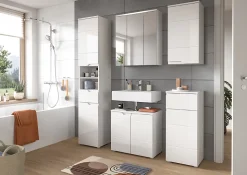 Hama - Meuble sous-lavabo (L/H/P : 63x59x34 cm) en imitation blanc et blanc brillant profond