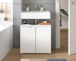 Hama - Meuble sous-lavabo (L/H/P : 63x59x34 cm) en imitation blanc et blanc brillant profond