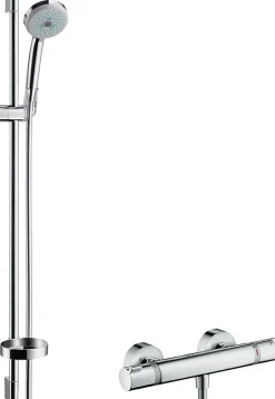 Hansgrohe Croma 100 Set de douche complet Mitigeur Thermostatique + Douchette 3 jets, Chrome (27085000)