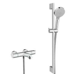 Hansgrohe Ecostat Set Mitigeur thermostatique Bain/douche + Barre de douche Unica + Douchette 2 jets, Chrome