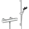 Hansgrohe Ecostat Set Mitigeur thermostatique douche + Douchette à main XXL 105mm 3 jets, flexible douche 160cm, barre 65cm