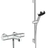 Hansgrohe Ecostat Set Mitigeur Thermostatique bain/douche + Douchette à main XXL 105mm 3 jets, flexible douche 160cm, barre 65cm
