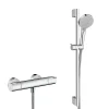 Hansgrohe Ecostat Set mitigeur thermostatique + Barre 65cm + Douchette 2 jets + Flexible, Chrome (13211000-Vernis)